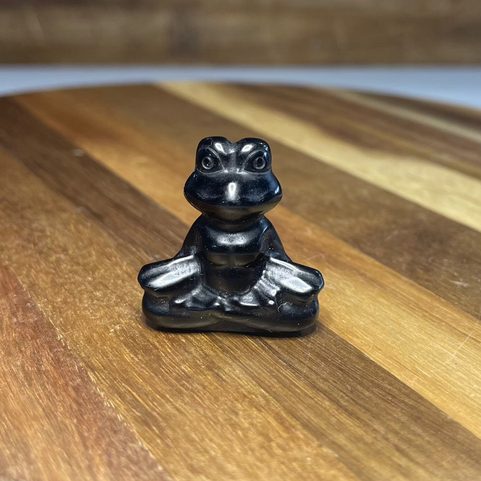 Mini Black Obsidian Meditating Frog