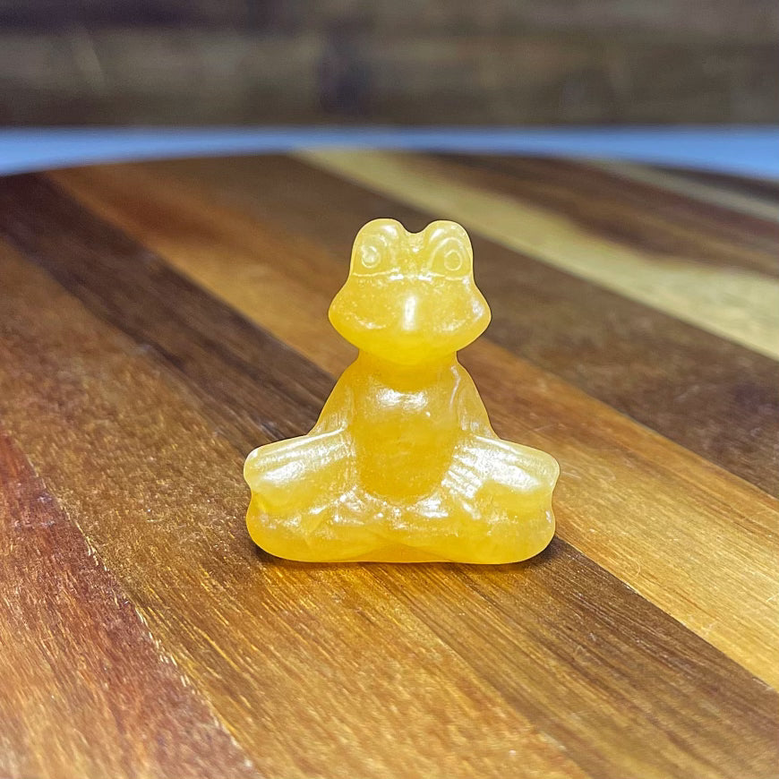 Mini Orange Calcite Meditating Frog